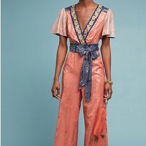 Anthropologie Sophia Metallic Jumpsuit